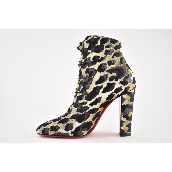 Christian Louboutin Lady See 100 Black Gold Lurex Feline Heel Ankle Bootie 35 - Picture 7 of 10